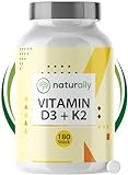 naturally Vitamin D3 K2 Tabletten - [NEU 180 Tabletten] 5000 I.E. Vitamin D3 und Vitamin K2 (MK7) als Jahresvorrat, ohne Zusätze, vegan, laborgeprüft
