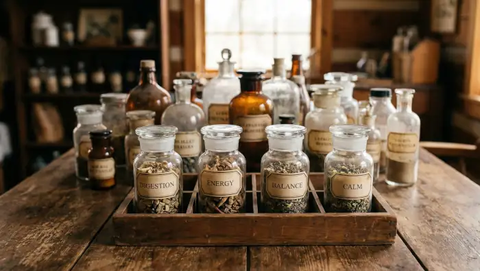 Viele kleine Fläschchen als Symbole für die vielen Diäten, die es gibt.