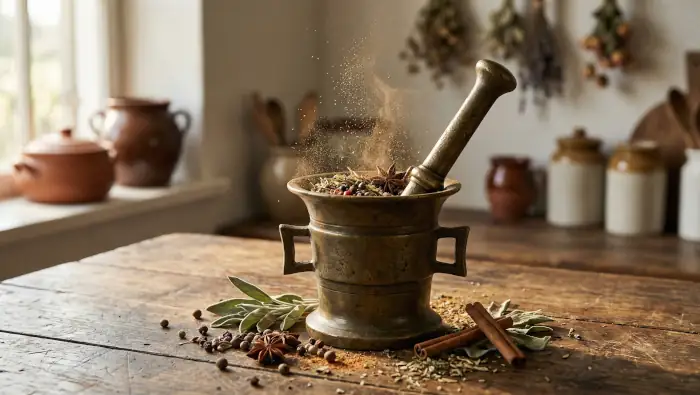 Ein Mörser mit Stößel als Symbol für den Grundumsatz